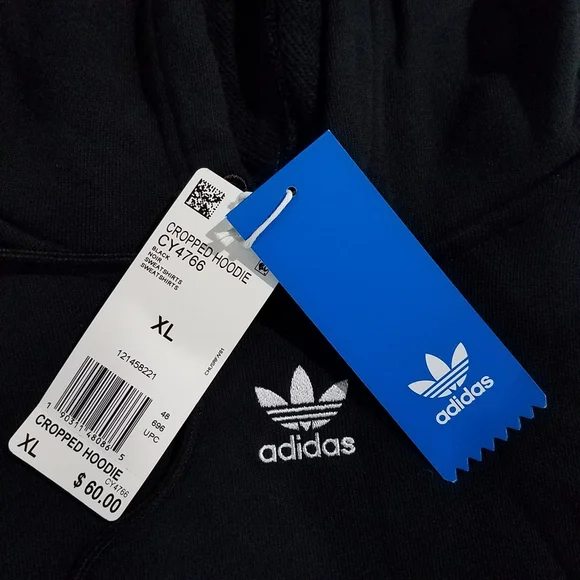 Adidas Cropped Hoodie CR4766 Black Noir Sweatshirt  Size XL NEW - Picture 5 of 11